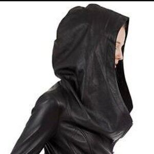 HELMUT LANG Black Lamb Leather Hooded Biker Jacket - size L - NWOT